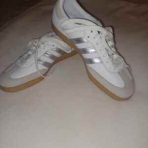 Women's White and Silver Sneakers